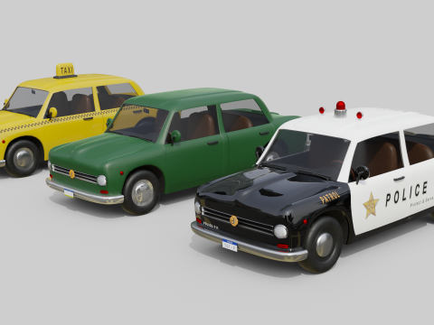 Vintage Sedan Cars Set Game-Ready and Render Asset Collection 3D Model