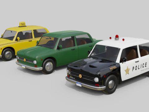 Vintage Sedan Cars Set Game-Ready and Render Asset Collection 3D Model