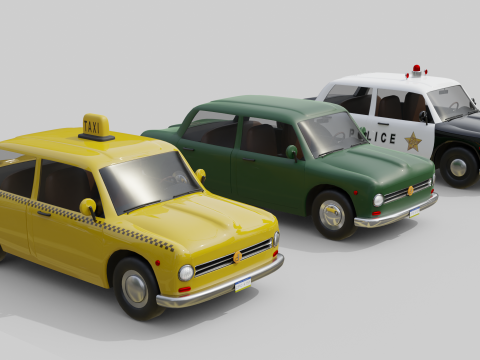 Vintage Sedan Cars Set Game-Ready and Render Asset Collection 3D Model