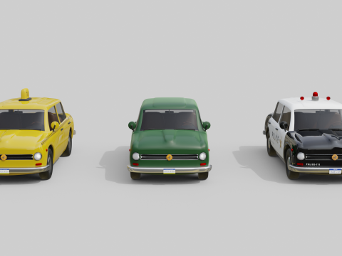 Vintage Sedan Cars Set Game-Ready and Render Asset Collection 3D Model