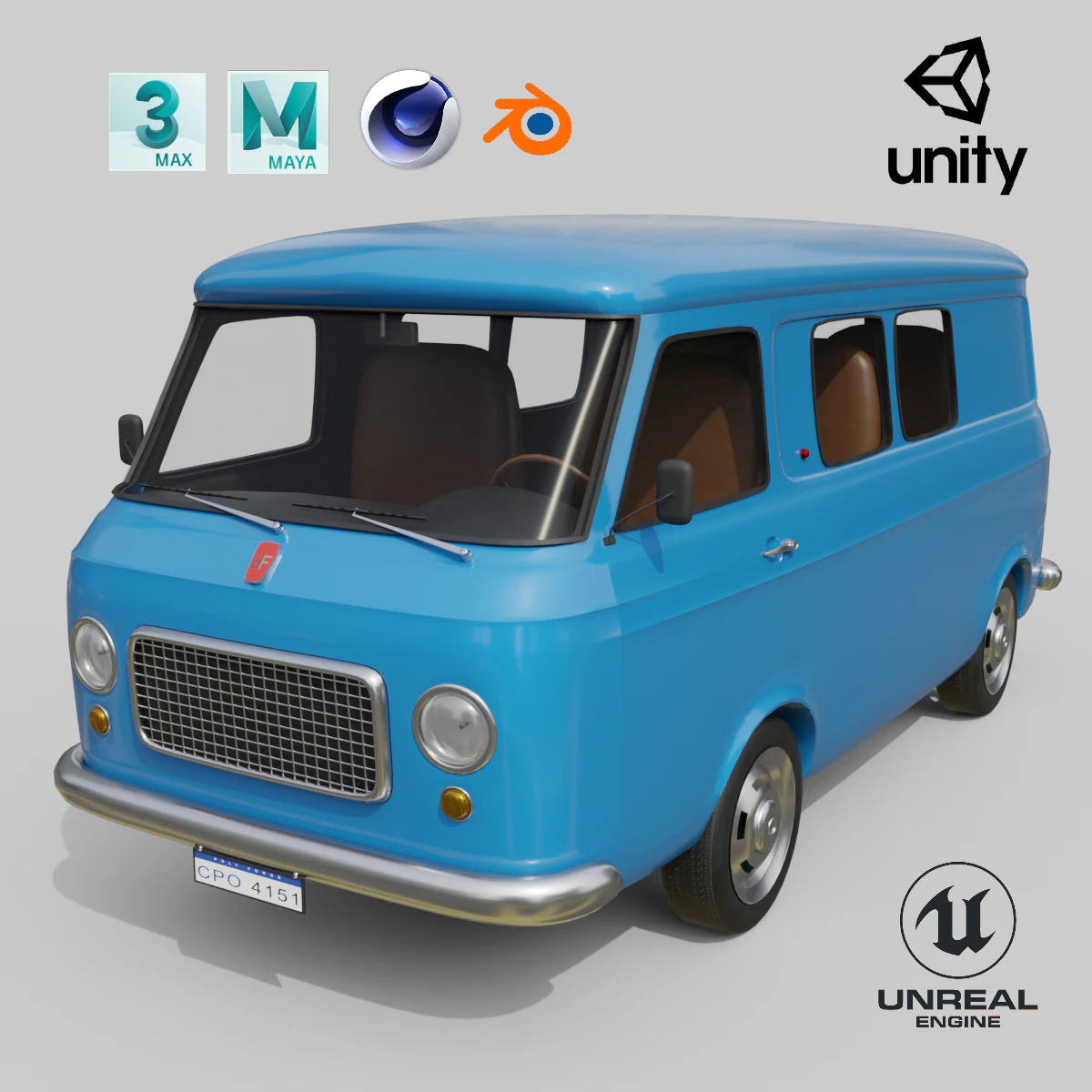 Realistic Vintage Transport Van High-Detail Game-Ready Render Asset 3D Model .c4d .max .obj .3ds .fbx .stl .blend 