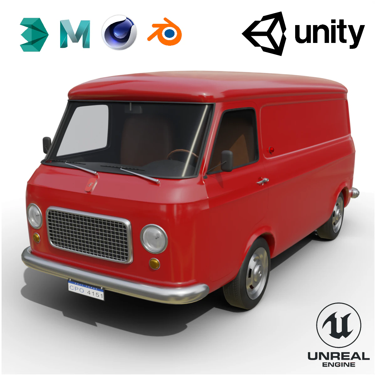 Realistic Vintage Cargo Van High-Detail Game-Ready Render Asset 3D Model .c4d .max .obj .3ds .fbx .stl .blend