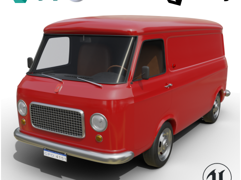 Realistic Vintage Cargo Van High-Detail Game-Ready Render Asset 3Dモデル