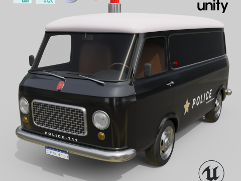 Realistic Vintage Police Van High-Detail Game-Ready Render Asset 3D Model