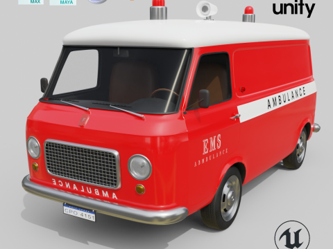 Realistic Vintage Ambulance Van High-Detail Game-Ready Asset 3Dモデル