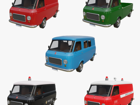 Realistic Vintage Vans High-Detail Game-Ready Render Asset Collection 3Dモデル