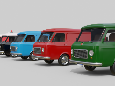 Realistic Vintage Vans High-Detail Game-Ready Render Asset Collection Model 3D