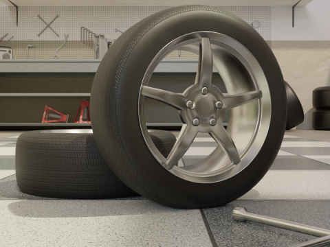 High-Detail Car Wheel for Games and Rendering 3D Model