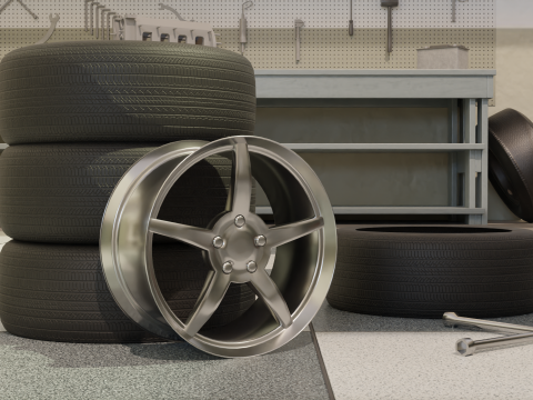 High-Detail Car Wheel for Games and Rendering 3D Model