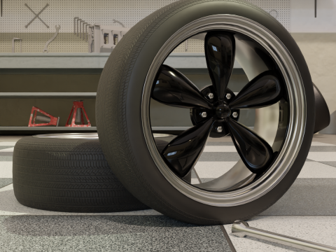 High-Detail Dual-Color Car Wheel for Games and Rendering 3D Model
