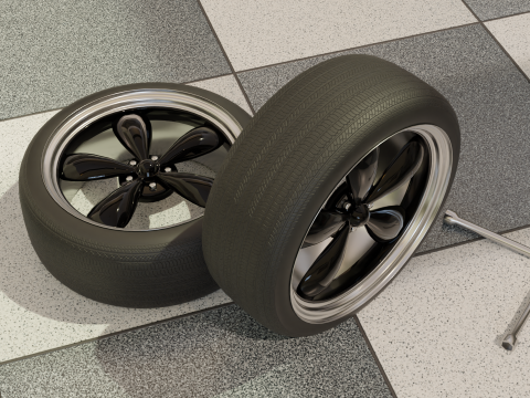 High-Detail Dual-Color Car Wheel for Games and Rendering Modelo 3D