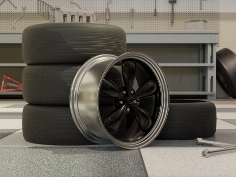 High-Detail Dual-Color Car Wheel for Games and Rendering Modelo 3D