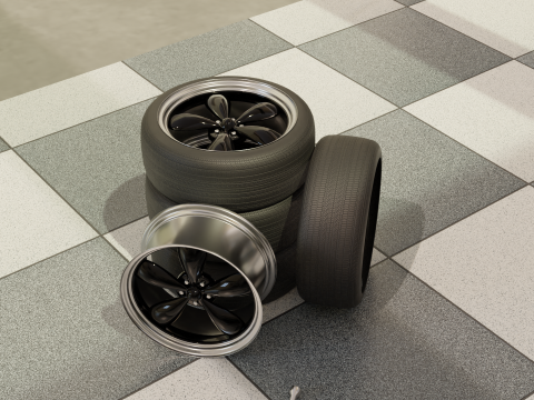 High-Detail Dual-Color Car Wheel for Games and Rendering Modelo 3D