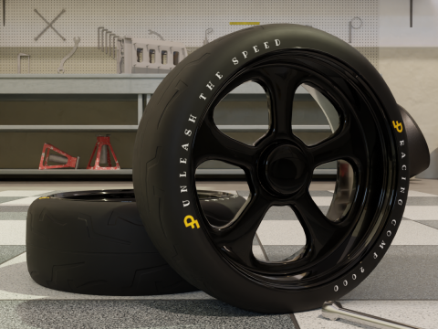 High-Detail Racing Car Wheel for Games and Rendering Modello 3D