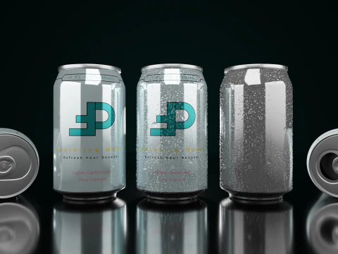 Regular 330ml Beverage Can Open and Closed Tabs with Droplets 3D Model