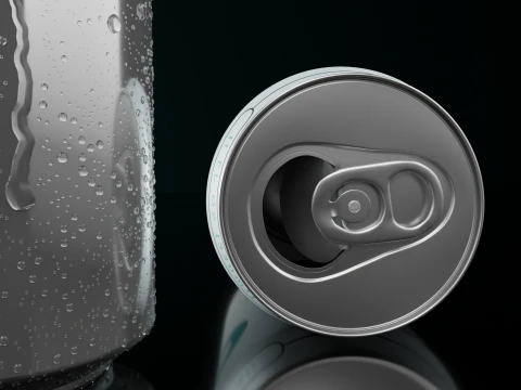 Regular 330ml Beverage Can Open and Closed Tabs with Droplets 3D Model