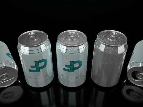 Regular 330ml Beverage Can Open and Closed Tabs with Droplets 3D Model