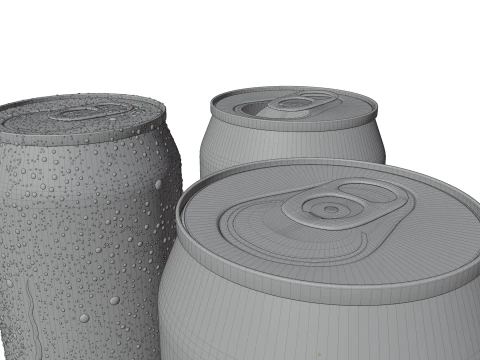 Regular 330ml Beverage Can Open and Closed Tabs with Droplets 3D Model
