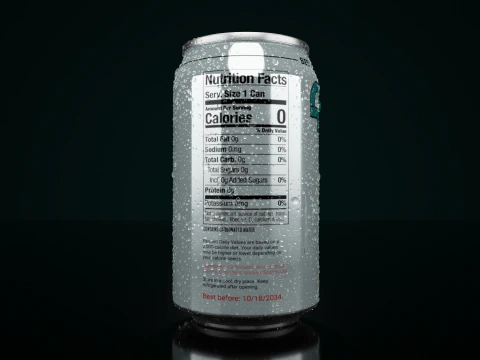 Regular 355ml Beverage Can Open and Closed Tabs with Droplets 3D Model