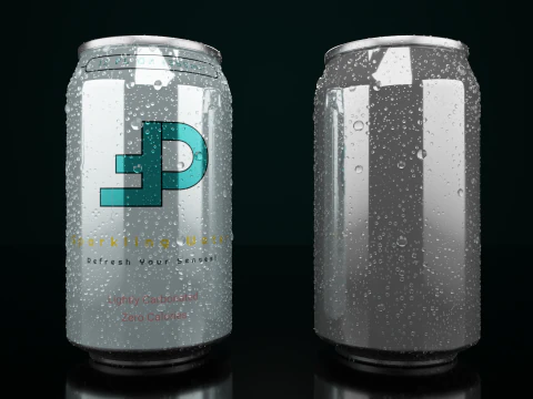 Regular 355ml Beverage Can Open and Closed Tabs with Droplets 3D Model