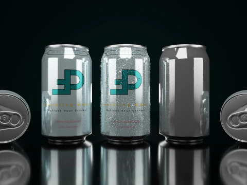 Regular 355ml Beverage Can Open and Closed Tabs with Droplets 3D Model