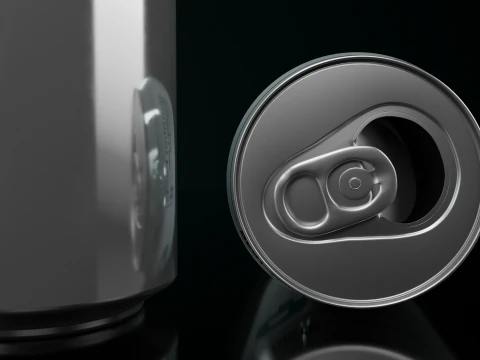 Regular 355ml Beverage Can Open and Closed Tabs with Droplets 3D Model