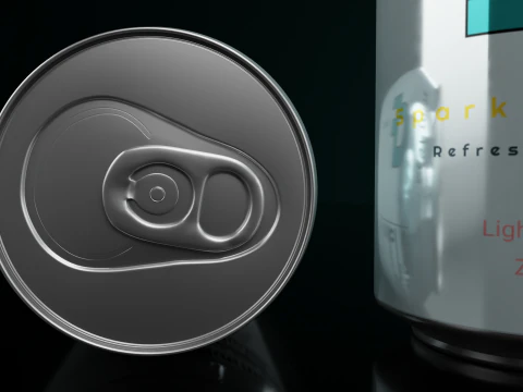 Regular 355ml Beverage Can Open and Closed Tabs with Droplets 3D Model