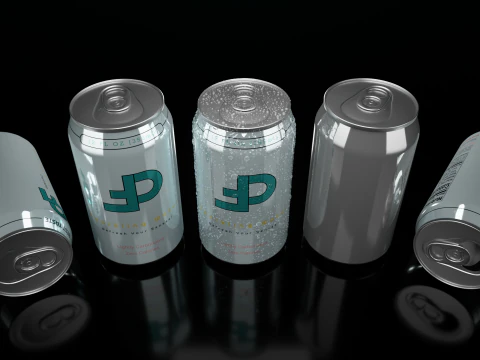 Regular 355ml Beverage Can Open and Closed Tabs with Droplets 3D Model