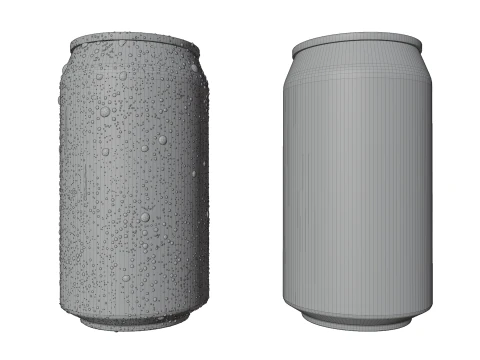 Regular 355ml Beverage Can Open and Closed Tabs with Droplets 3D Model