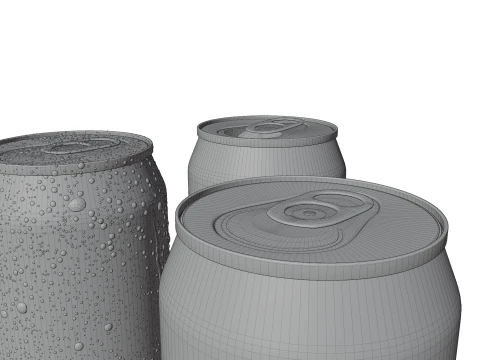 Regular 355ml Beverage Can Open and Closed Tabs with Droplets 3D Model