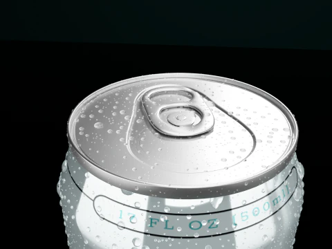 Regular 500ml Beverage Can Open and Closed Tabs with Droplets 3D Model