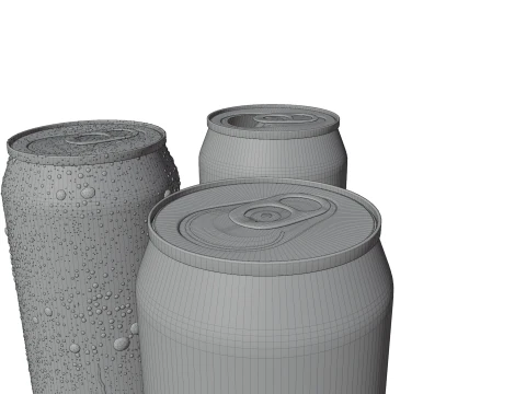 Regular 500ml Beverage Can Open and Closed Tabs with Droplets 3D Model