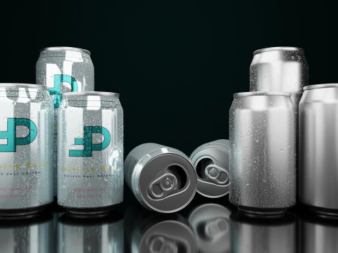 Regular Beverage Cans Set Open and Closed Tabs with Droplets 3D Model