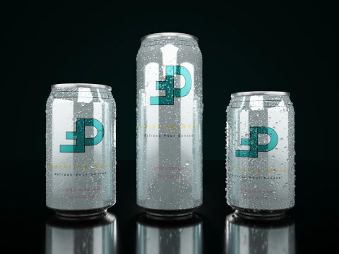 Regular Beverage Cans Set Open and Closed Tabs with Droplets 3D Model
