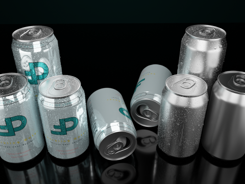 Regular Beverage Cans Set Open and Closed Tabs with Droplets Modelo 3D
