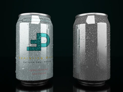 Regular Beverage Cans Set Open and Closed Tabs with Droplets 3D Model
