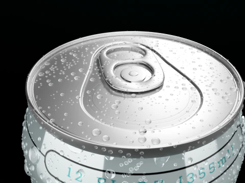 Regular Beverage Cans Set Open and Closed Tabs with Droplets 3D Model