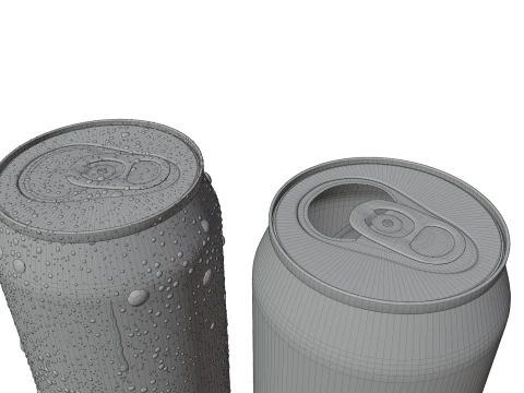 Regular Beverage Cans Set Open and Closed Tabs with Droplets 3D Model