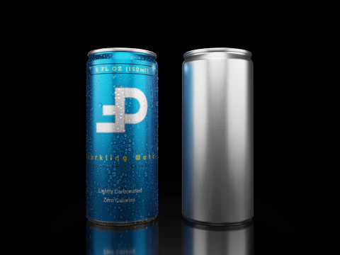 Slim 150ml Beverage Can Open and Closed Tabs with Droplets 3D Model