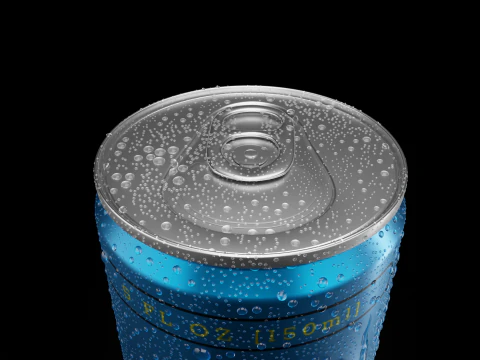 Slim 150ml Beverage Can Open and Closed Tabs with Droplets 3D Model