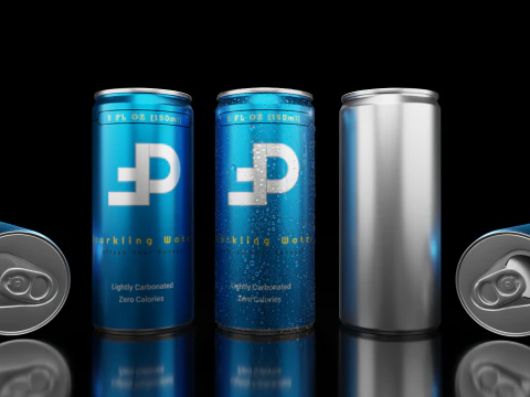 Slim 150ml Beverage Can Open and Closed Tabs with Droplets 3D Model