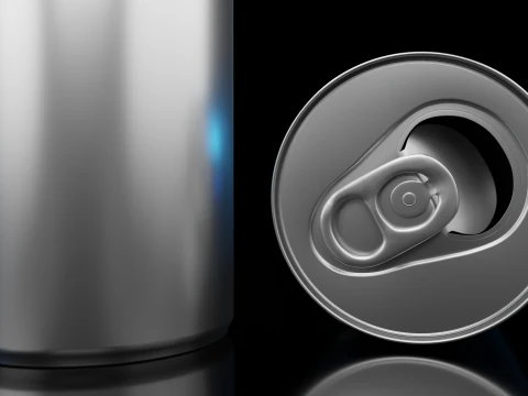 Slim 150ml Beverage Can Open and Closed Tabs with Droplets 3D Model