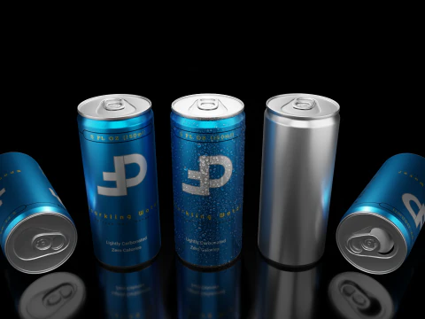 Slim 150ml Beverage Can Open and Closed Tabs with Droplets 3D Model