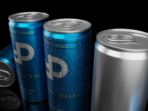 Slim 150ml Beverage Can Open and Closed Tabs with Droplets 3D Model