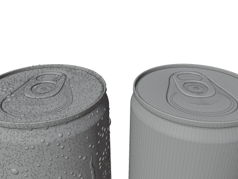 Slim 150ml Beverage Can Open and Closed Tabs with Droplets 3D Model