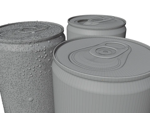 Slim 150ml Beverage Can Open and Closed Tabs with Droplets 3D Model