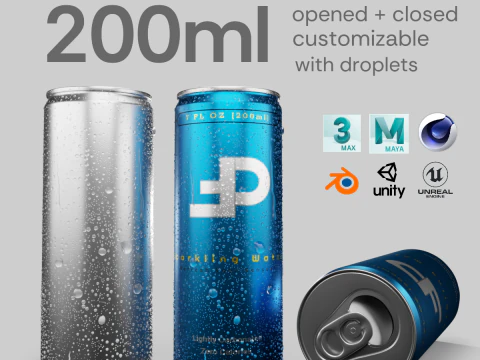 Bebida Slim 200ml pode abrir e fechar abas com got&iacute;culas Modelo 3D