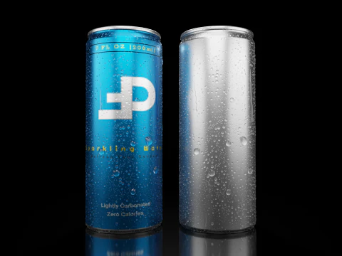 Slim 200ml Beverage Can Open and Closed Tabs with Droplets 3D Model