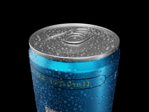 Slim 200ml Beverage Can Open and Closed Tabs with Droplets 3D Model