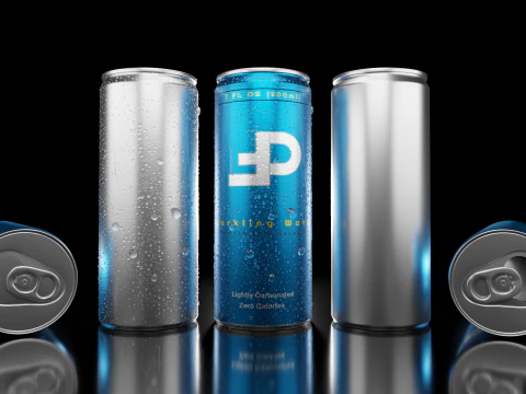 Slim 200ml Beverage Can Open and Closed Tabs with Droplets 3D Model